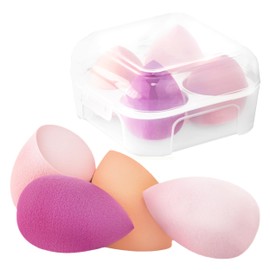 PROFICO Make Up Sponge Set, 4 Pieces Beauty Blender Foundation Sponges, Foundation Sponge, Sponge Blender for Liquid, Powder, BB Cream, 1 Container for Sponges (Pink)