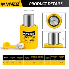 MMNZE 20T 50mm/2" Stroke Hydraulic Cylinder Jack Porta Power Ram Jack Single Acting Lifting Cylinder Retract Automatically for Machinery Ship Bridge Construction