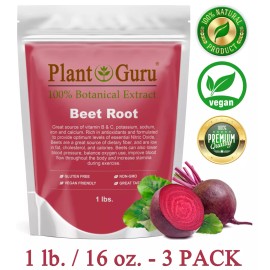 Plant Guru Beet Root Powder 3lb (x3 - 1lb) Beta vulgaris Nitric Oxide Super Food Juice Bulk