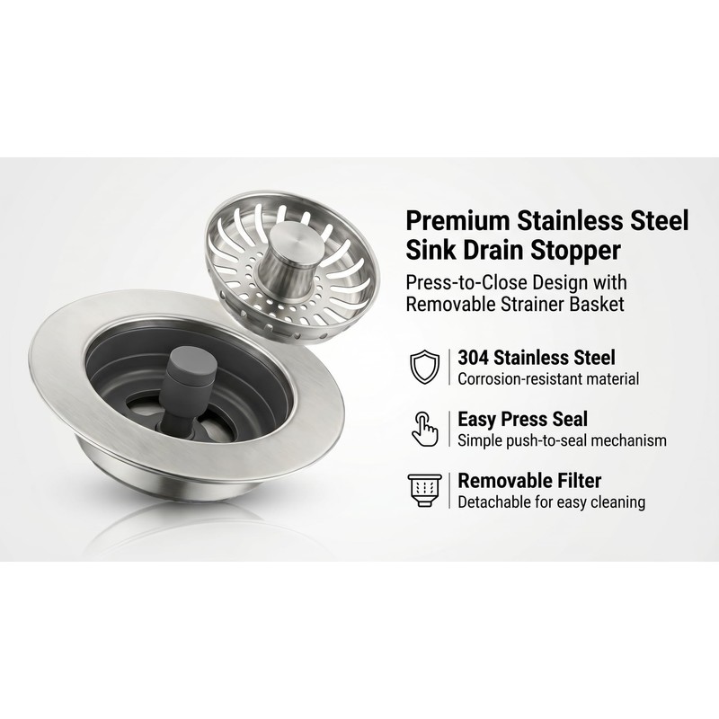 EclatFlax Kitchen Sink Stopper, 3-in-1 304 Stainless Steel Sink Drain