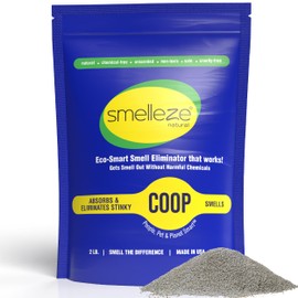 SMELLEZE Natural Chicken Coop Odor Eliminator Granules: 2 lb. Bag Stinky Coop Refresher Works. Sprinkle in Chicken Coop, Bedding, Run, Pen, Nest & Yard. Unscented. Flock Safe