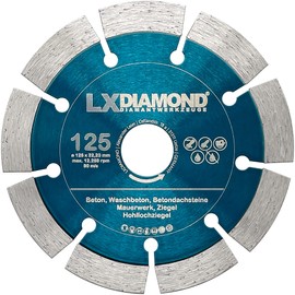 LXDIAMOND Diamond Cutting Disc 125 mm x 22.23 mm for Concrete Stone Masonry - Suitable for Angle Grinders Slot Milling Wall Chaser - 12 mm Segment - Diamond Disc 125 mm - Professional Quality