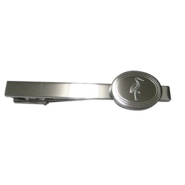 Silver Toned Oval Etched Crane Bird Tie Clip