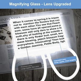 molebe 5X Hands Free Magnifying Glass with Light and Stand 43 Ultra-Bright LEDs, Page Magnifier for Reading, Neck Wear Large Magnifying Glass for Reading Small Prints Low Vision Elderly(White)