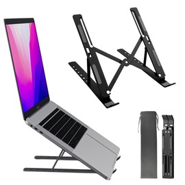 Portable Laptop Stand for Desk, Foldable Adjustable Lightweight Aluminum Black Universal Laptop Holder for 10-17” Notebooks and Tablets