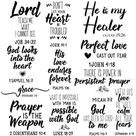Sabary 12 Pcs Bible Verse Wall Decals Religious Scripture Wall Art Inspirational Quotes Wall Stickers Christian Peel and Stick Motivational Wall Decor for Bedroom Living Room(Pretty Style)
