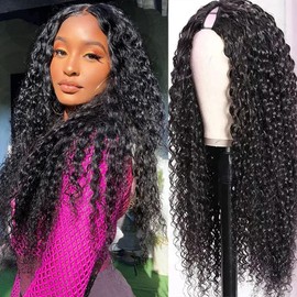 Ainmeys Curly V Part Wigs Brazilian Kinky Curly Human Hair Wigs for Black Women V Shape Wigs No Leave Out Lace Front Wigs Upgrade U Part Wigs Glueless Full Head Clip In Half Wigs(28IN 180% Density)