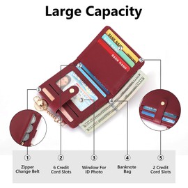 SENDEFN Small Woman Leather Wallet Credit Card Holder with ID Window, Card Wallets for Women with Zipper Coin Pocket and Keychain