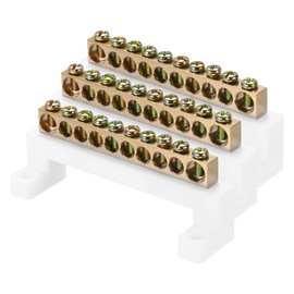 sourcing map 3 Pcs Terminal Ground Bar, 10 Positions Screw Brass Terminal Bus Bar, 8x12mm Ground Terminal Block for Electrical Equipment, Distribution Box, White