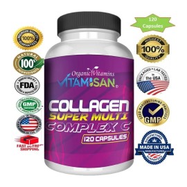 VITAMISAN Collagen Peptides Pills 1500mg Hydrolyzed Anti Aging Capsules Types I,II,III,V,X