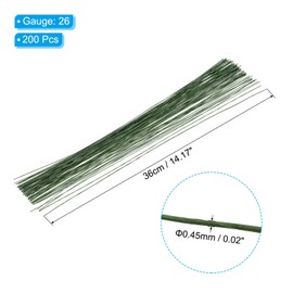 PATIKIL 26 Gauge 14" Floral Stem Wire, 200 Pcs Paper Wrapped Iron Artificial Flower Stem Accessories for DIY Bouquet Stem and Craft Decoration, Dark Green