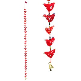 Decorative Single Door Hanging 30 Fabric Birds Tota String with Bell for Indian Traditional Festival Decoration for Bohemian Interior Home Wall Temple Bedroom Kids Room Home Decor (Size: -48"/2") (Red