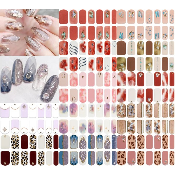 NAILDOKI Nail Stickers 12 Sheets x 14 Pieces Full Wraps Nail Polish Strips, Self-Adhesive Gel Nail Art Decals for Women Girls