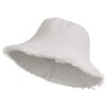 KorhLeoh Distressed-Sun-Bucket-Hat Sun-Protection Washed-Cotton Wide-Brim Beach-Cap for Summer White