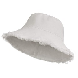 KorhLeoh Distressed-Sun-Bucket-Hat Sun-Protection Washed-Cotton Wide-Brim Beach-Cap for Summer White