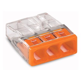 25 x Wago 2273 203 Compact Connecting Terminal Clips – Installation terminal – 3 Way – Transparent/Orange