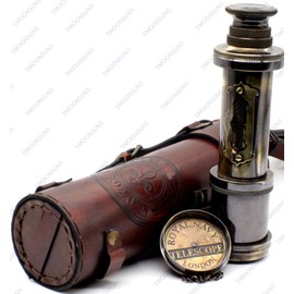 5MoonSun5's Pirate Brass Telescope, Spyglass Collapsible Decorative Telescope with Glass Optics for Kids Travel, Hunting, Navigation with High Resolution, with Lid Finish by Black Antique 17 inch