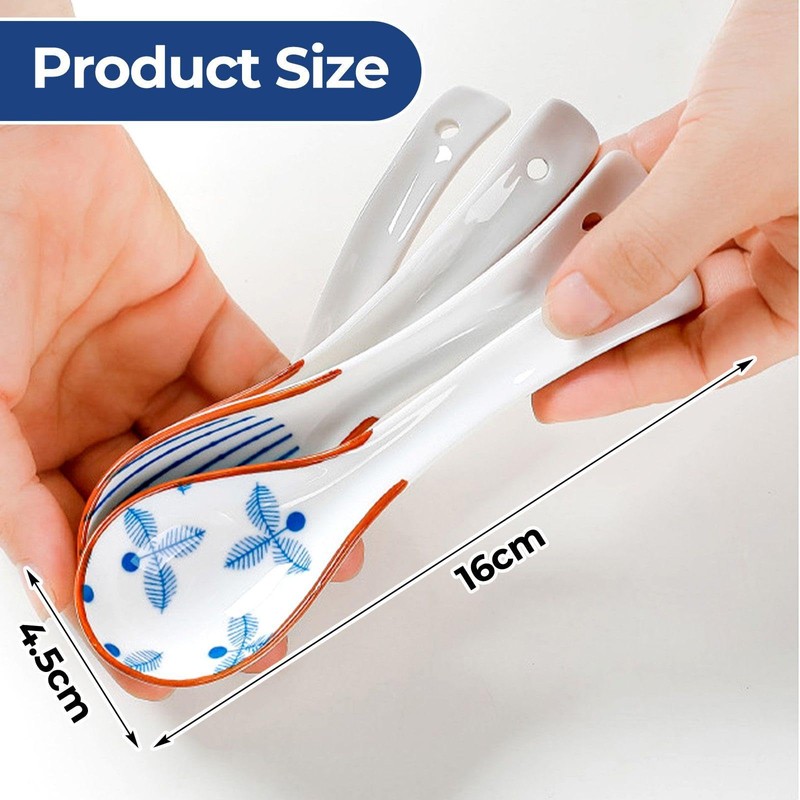 NIDHFG 4 Pieces Of Retro Soup Spoon, Ceramic Spoon, Ramen