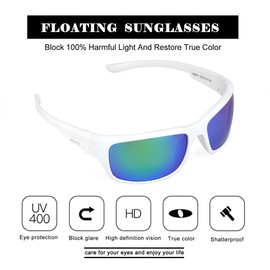 maivnz Floating Polarized Fishing Sunglasses for Men Surfing Kayaking UV400 Protection Unsinkable Water Sport Sun Glasses, White Frame Green Revo