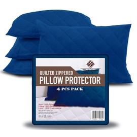 Todd Linens Zipped Pillow Protectors 4 Pack, Quilted Pillow Protectors, Breathable 85 gsm Microfiber, Premium Pillow Protectors Navy Blues 50x75 cm