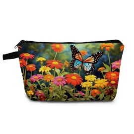 YULUENZE Butterfly Daisy Makeup Bag Cute Small Organizer Bag with Zipper Butterfly Daisy Cosmetic Bag Aesthetic Birthday Present for Women Sisters Friends -3