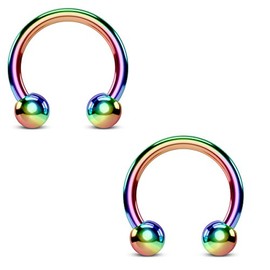 PiercedOff Titanium Rainbow IP over 316L Surgical Steel Horseshoe - Thickness 18GA (1mm) / Diameter 8mm / Ball Size 3mm - Sold as a Pack of 2 Horseshoes