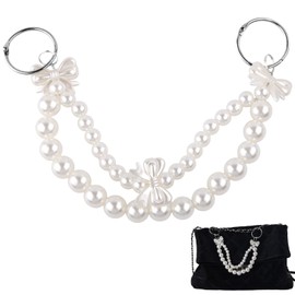 Mikovivi Pearl Bag Charm Chain, 13.78in Elegant Imitation Pearl Purse Strap with Clasps Double Strand Handbag Extender Short Handle Replacement Accessories for Crossbody Shoulder Bag