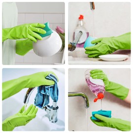 Rubber-Gloves Dishwashing Gloves for Cleaning-Kitchen - 2 Pairs Long Household Cleaning Gloves for Washing Dishes,Dish Washing Gloves,Small Green