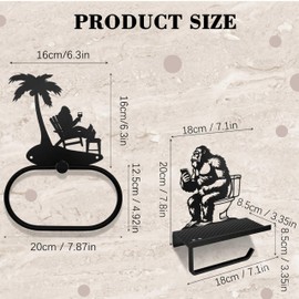 Zckjnoi Matte Black Iron Bigfoot Toilet Paper Holder with Phone Shelf and Towel Ring 2 Pcs Set, Coordinated Sasquatch Hardware for Cabin Lodge; Funny Big Foot Gifts for Men Women