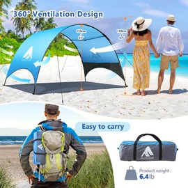Beach Tent - Beach Shade Canopy Compact Fold (16.9x3.9″), Own Patent, 360° Ventilation, Large Side Storage Pocket, UV Protection Portable Sun Shelter for Beach (Blue, 106 * 65 * 61″)