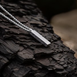 Dustill Bar Necklace | Cuboid | Floral Pattern Engraving | Matte Black and Silver Stainless Steel Minimalist | Geometric I 60 cm I 2.5 mm, Stainless Steel, No Gemstone