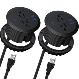 MAZZGOFOR 2 PCS 3 Inch Desktop Power Grommet,20W USB C Fast Charging,6 ft Power Cord,Black