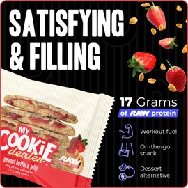 My Cookie Dealer Protein Cookies, Peanut Butter & Jelly (12-Pack, 2.2oz Cookie) - 17g Protein per Cookie (Made with RAW Nutrition Protein) - Individually Wrapped Travel Snacks