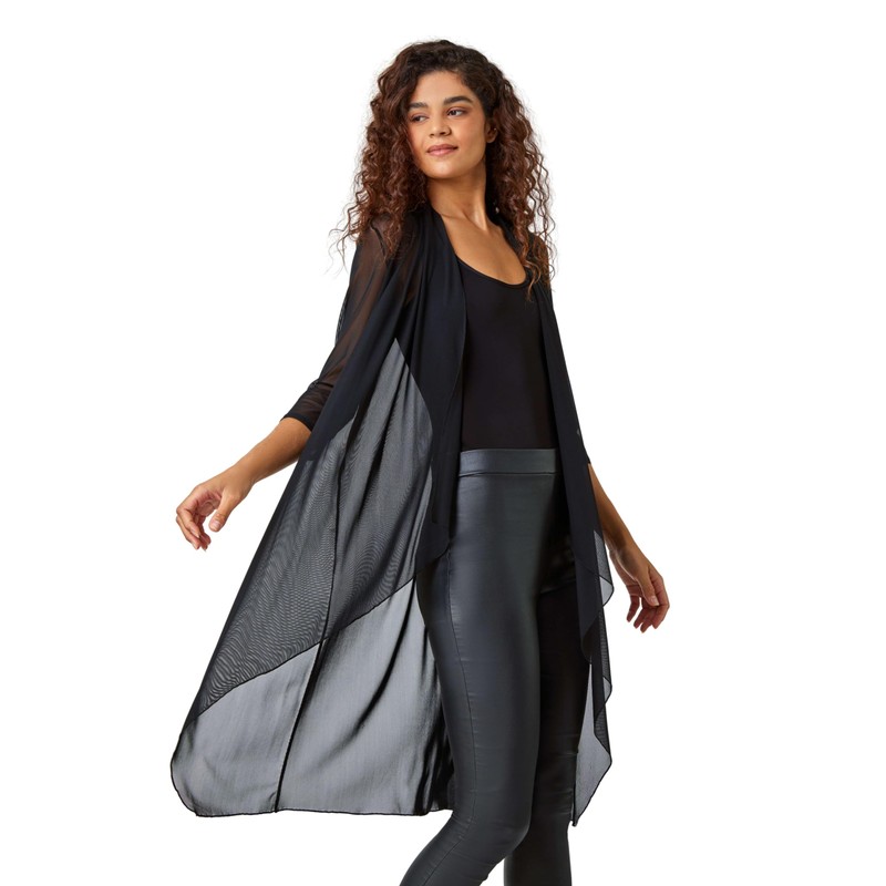 Roman Originals Women's Mesh Sheer Longline Kimono - Ladies Fashion