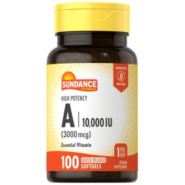 Sundance High Potency Vitamin A Softgels | 3000mcg | 100 Count | Essential Vitamin | Non-GMO and Gluten Free Supplement