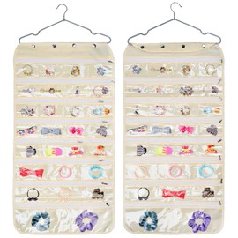 Luney Hanging Jewelry Organizer with Zippers, 56 Pockets Earring Holder Organizer, Bracelet Organizer with Pockets for Woman, for Hanging Earrings, Necklaces, Bracelets, Rings, Storage, Closet (Beige)