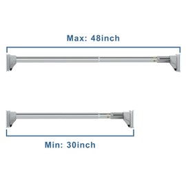 Stainless Steel Adjustable Closet Rod, No-Drill Installation, Heavy-Duty Hanging Bar for Closet, Wardrobe & RV (30-48 inch)