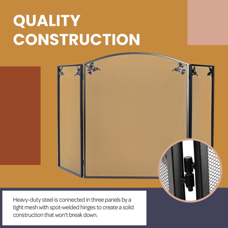 Lavish Home Fireplace Screen - 3 Panel Fireplace Gate with
