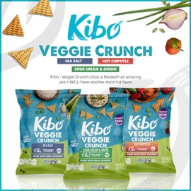 Kibo Veggie Crunch Variety Snack Set - 7g Plant-Based Protein - Bold Flavors: Sea Salt, Hot Chipotle & Sour Cream & Onion - Gluten-Free, Non-GMO, Vegan, Dairy-Free - Fun 3D Bite-Size Triangles - 12 Pack