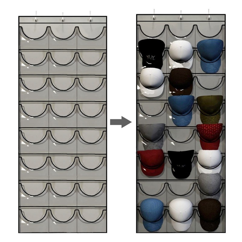Over-the-Door Hat Organizer for Baseball Caps – 24 Clear Pockets