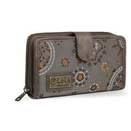Lois - Wallet for Women Embroidered with Card Holder with Mandala Motifs. Canvas and PU Leather for Daily Use with Zipper RFID Protection. 304416, Brown (304416)