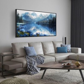 Framed Wall Art for Living Room Natural Landscape Canvas Prints Mountain Lake Picture Large Modern Blue Wall Art for Bedroom Office Bathroom Size 24x48
