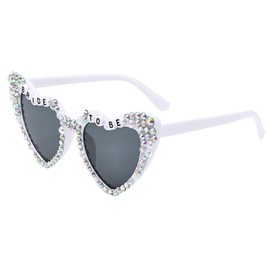 BMYUK White Heart-Shaped Bridal Sunglasses Pearls and Diamonds Fashion Photoshoot Shading Suitable for Bridal Party Bride-to-Be Decoration