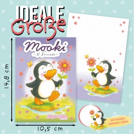 Tapirella Notizblock für Kinder, Schreibblock Mooki & Friends, Freundschaft, Gedanken, Erinnerungen, Skizzieren Motiv 2, 50 Seiten, A6 Format, Schule, Büro, Homeoffice