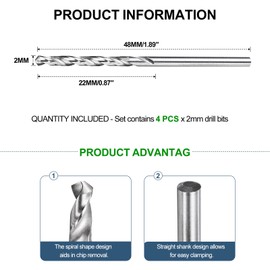 METALLIXITY Drill Bit (2mm) 4Pcs, 4241 High-Speed Steel Straight Shank Uncoated (Bright) 118° for Wood Plastic Iron Copper Aluminum Low Soft Metal