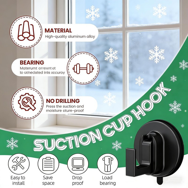 4 Pcs Suction Cup Hooks - Heavy Duty No-Drill Removable