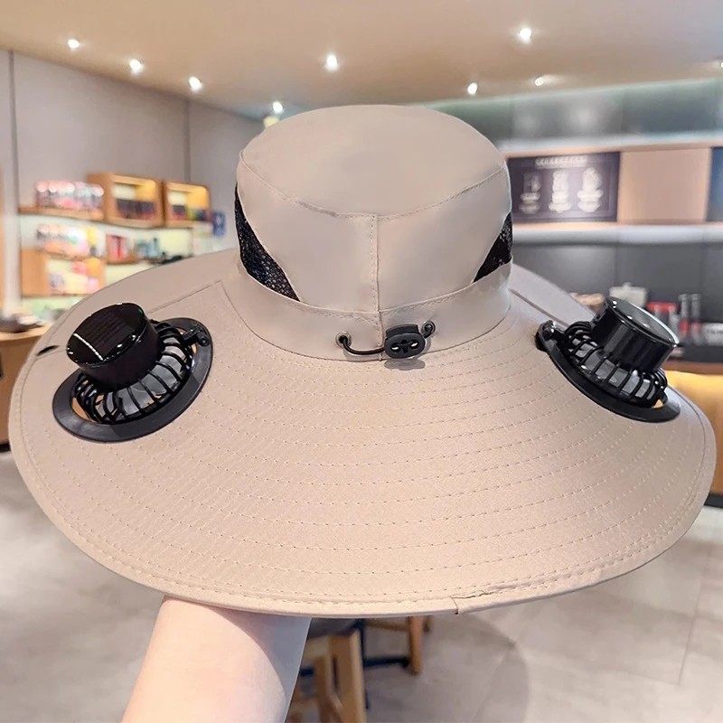 Solar Fan Wide Brim Hat for Outdoor Cooling – USB