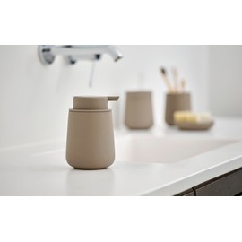 Zone Denmark Nova One Ceramic Storage Box with Lid for Bathroom Utensils such as Cotton Pads & Cotton Buds Diameter 3.3", Height 3.39", Capacity 290 ml,Taupe