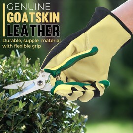 HANDLANDY - Guantes de jardinería para hombres, guantes de trabajo de piel transpirable para patio, trabajo, construcción de deshierbe (beige, negro, grande (paquete de 1)