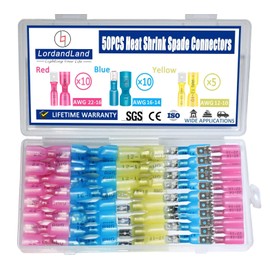 50PCS Heat Shrink Spade Connectors - Electrical Wire Crimp Connect.or - Quick Disconnect Connec.tors -Female and Male Spade terminlas for Watercraft,Electronics,Automotive Crimp Connectors